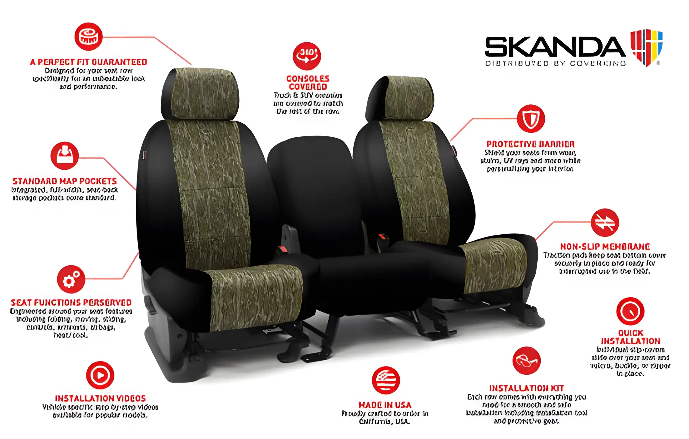 mossy oak custom seat covers features