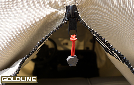 Heavy duty weather proof zipper with zipper pulls for ease of use and durability. 